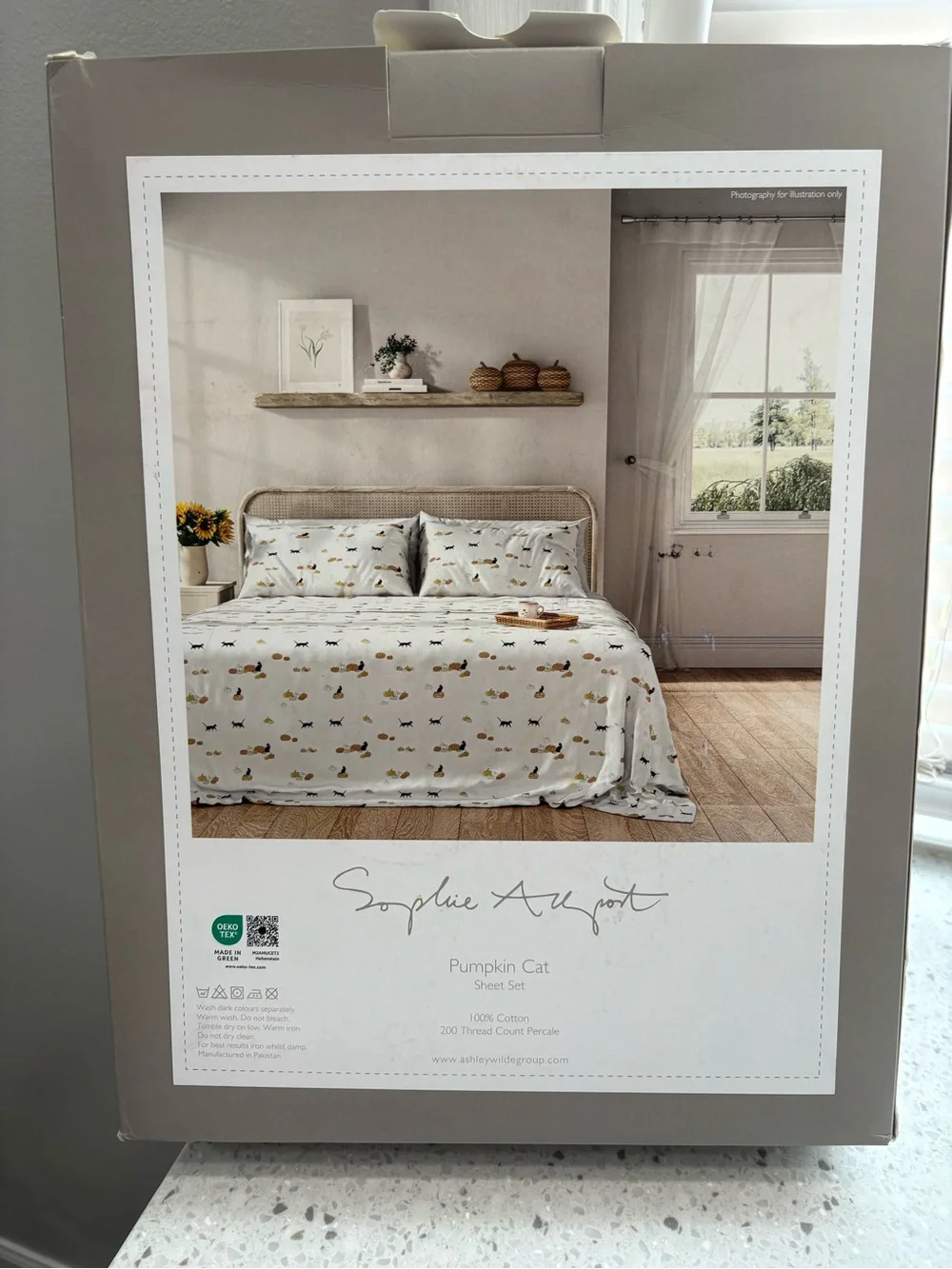 NEW Sophie Allport Queen Sheet Set - “Pumpkin Cat” Black Cat & Pumpkin Pattern